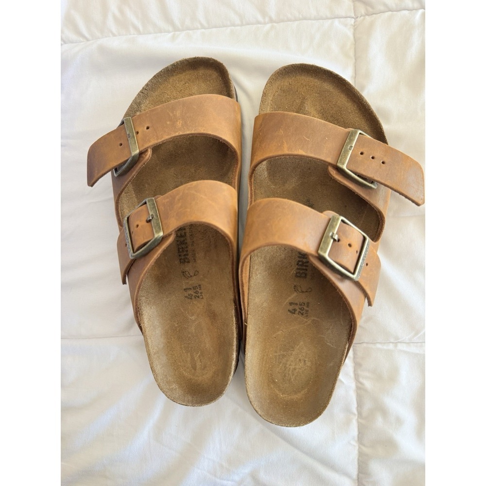 New Birkenstock Arizona Oiled Leather Sandals Sz 41 Cognac Models 102827 NIB - Picture 10 of 11